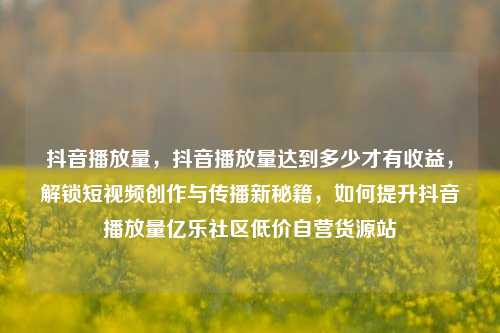 抖音播放量	，抖音播放量达到多少才有收益，解锁短视频创作与传播新秘籍，如何提升抖音播放量亿乐社区低价自营货源站  第1张