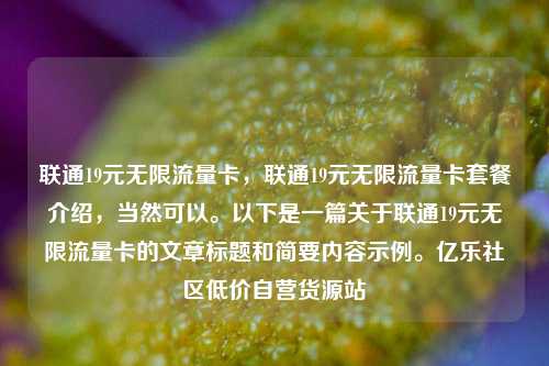 联通19元无限流量卡，联通19元无限流量卡套餐介绍，当然可以。以下是一篇关于联通19元无限流量卡的文章标题和简要内容示例	。亿乐社区低价自营货源站  第1张